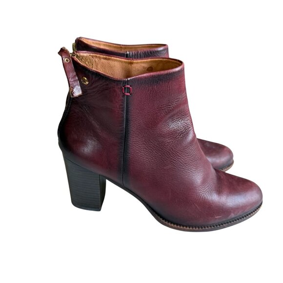 Pikolinos Leather Back Zip Block Heel Ankle Boots Women's Size 38 Maroon - Picture 1 of 11
